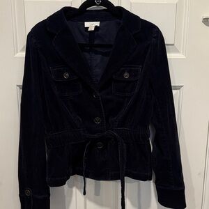 LIFT Women's Dark Blue Cotton Corduroy Blazer with Belt